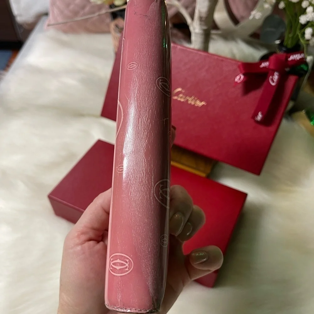 CARTIER MUST DE CARTIER HAPPY BIRTHDAY PINK PATENT LEATHER WALLET AUTHENTIC